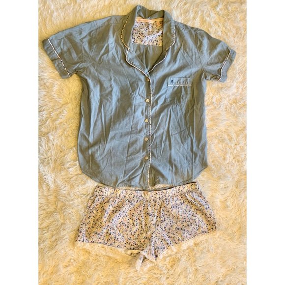 Victoria's Secret Other - SET Victoria Secret Blue Multi Floral Loungewear Cotton Shorts Shirt Pjs